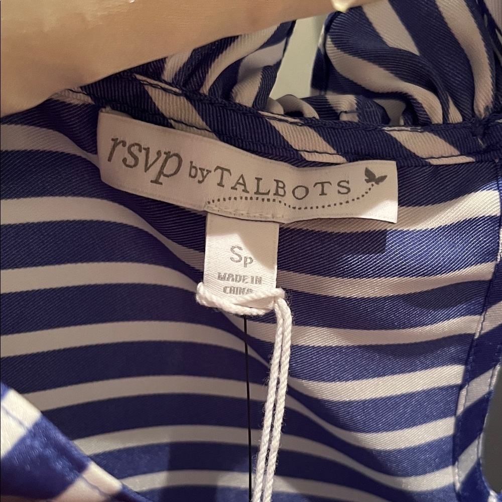 NWT RSVP by TALBOTS sleeveless striped shell top RUFFLED round neck side zip SP - Picture 2 of 13